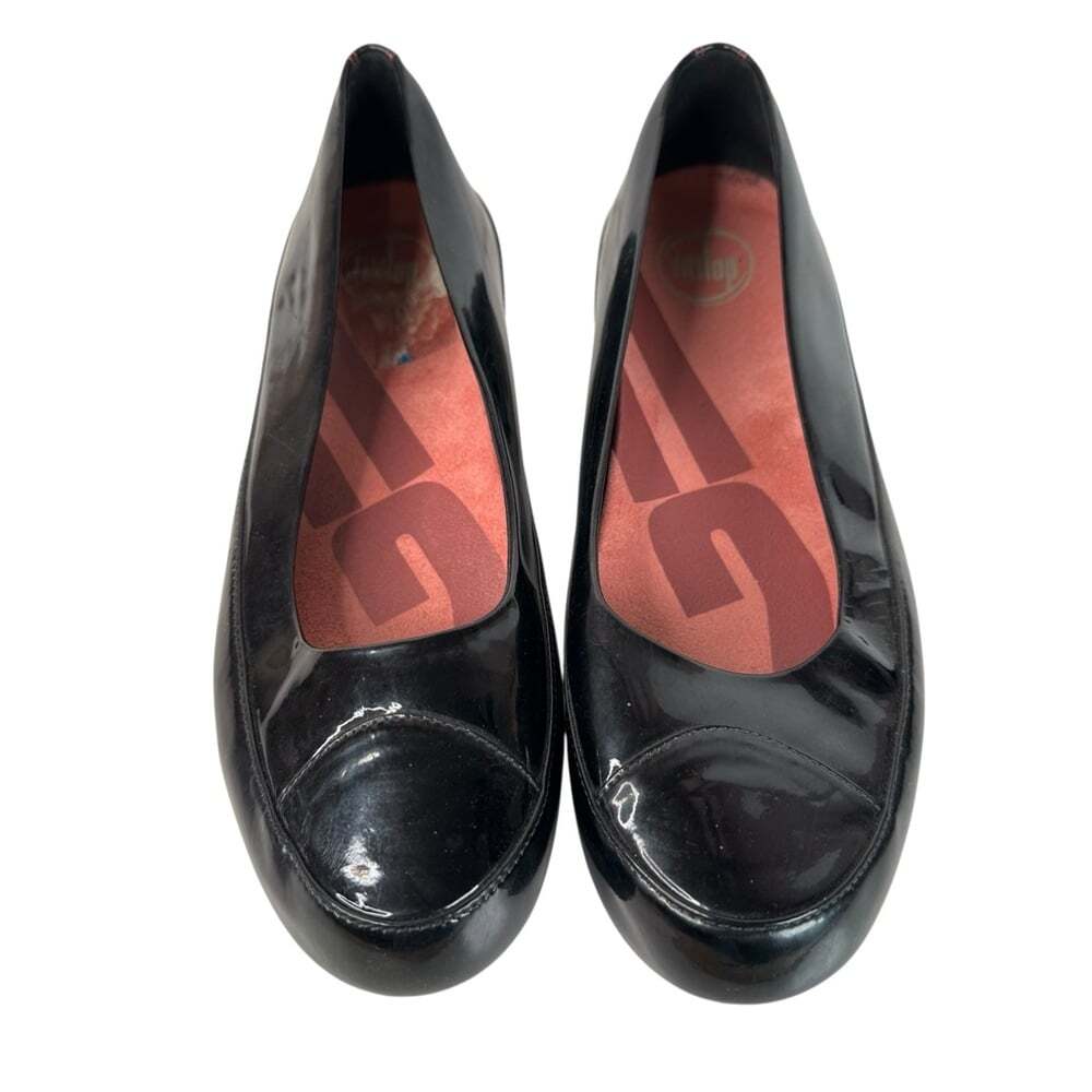 FitFlop Due Patent Ballet Flats Black Leather Platform Comfort Casual Travel 11